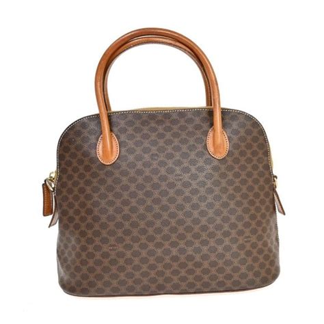 Celine Macadam Pattern Hand Bag PVC Leather Brown Gold 